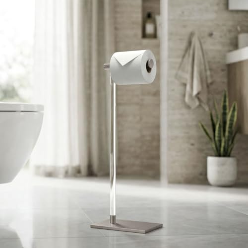 Gatco 1331SN Toilet Paper Holder Stand, Satin Nickel, Acrylic Post, Weighted Base, Freestanding Bathroom Floor Stand, 22.25 Inch - color: Satin Nickel/Acrylic, 22.25"h