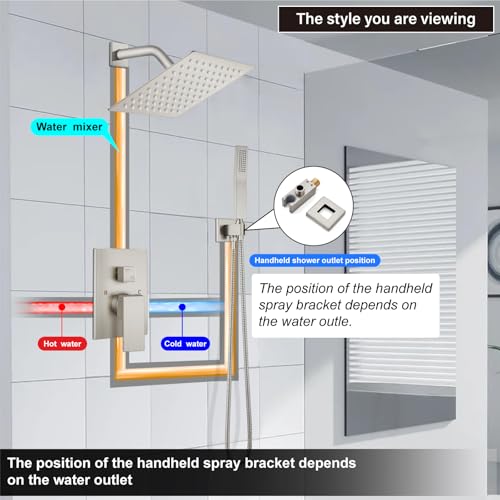 Midanya Shower Faucet Set with Handheld Sprayer,8 Inch,Brushed Nickel | Rough-in Shower Valve and Trim Kit Included,Square Rain Head,Wall Mount Shower System,All Metal,Bathroom - color: Nickel, size: 8 Inch