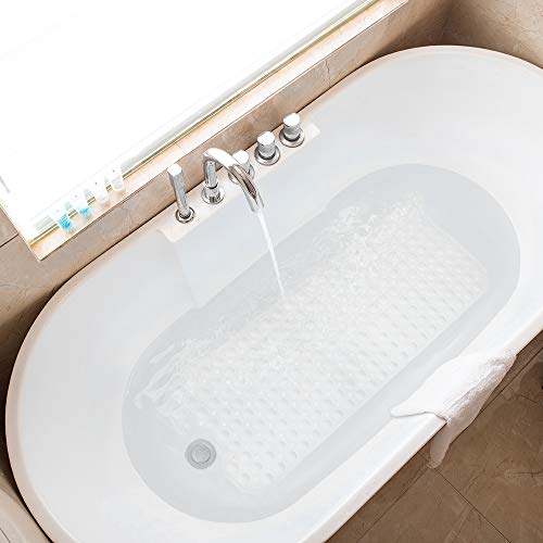 Tree Bud Bathtub Mats for Shower Tub Non-Slip Bath Mat 39 x 16 Inch Extra Long Shower Mat, Bath Tub Mat for Bathroom with Machine Washable, BPA Free for Kids (White) - color: White