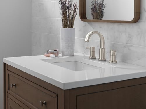 Delta Albion Brushed Nickel Bathroom Faucet 3 Hole, 8 Inch Widespread Bathroom Sink Faucet for Vanity, Metal Push-Pop Drain Assembly, SpotShield Brushed Nickel 35855LF-SP - color: Spotshield Stainless