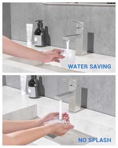 APPASO Bathroom Faucets with Deck Plate for 1-3 Hole Sink Brushed Nickel | Single Hole with Pop Up Drain Assembly, Modern Bathroom Faucet Single Handle Stainless Steel for Vanity Lavatory Basin - color: Brushed Nickel-2