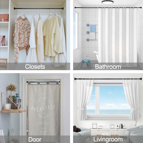 Thestoa Shower Curtain Rod Adjustable 43-92 inch, 1"Diameter Spring Tension Curtain Rod No Drill, Anti-Rust Non-Slip Shower Rod, Black Shower Curtain Rod for Bathroom Tension - color: Black, size: 43"- 92"
