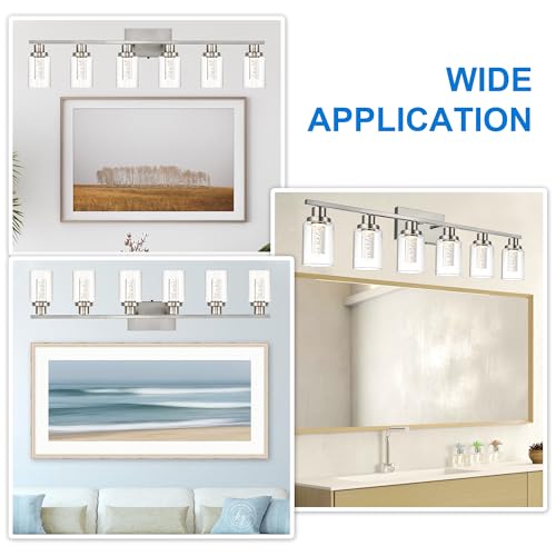 MELUCEE 6-Light LED Bathroom Vanity Light Brushed Nickel 3000K-6000K | Modern Bathroom Light Bar with Crystal Bubble Clear Glass Shade, Dimmable Bathroom Wall Sconce Lamp,Built-in LED Chips - color: Brushed Nickel, size: LED-6 Lights