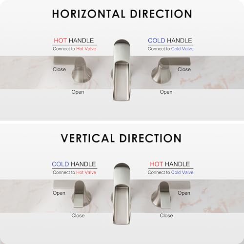 Brushed Nickel Bathroom Faucet 3 Hole, 4-8 Inch Waterfall Bathroom Sink Faucet Widespread with Drain & cUPC Supply Hose, 2 Handles for Vanity, Lavatory, Restroom, Brass Material, 10 Mins Install - color: Brushed Nickel - Modern