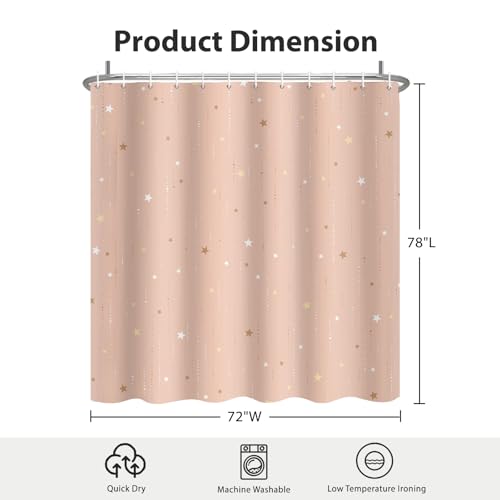 Starry Night Shower Curtain, Waterproof Shower Curtains for Bathroom, Cloth Star Shower Curtain Set with Hooks, Peach Pink Celestial Space Shower Curtains, 72x78 Inches - color: Starry Night - Peach Pink, size: 72"W x 78"L (Pack of 1)