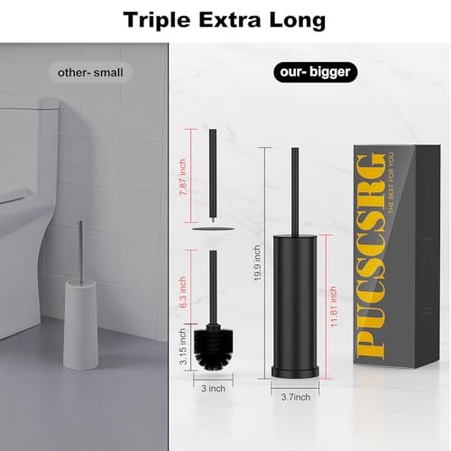 Black Toilet Brush and Holder Set,2 Pack Stainless Steel Heavy Duty Toilet Bowl Brush,Extra Long Handled Modern Toilet Cleaner Brush with Replaceable Head, Removable Inner Bowl, and Splash Protection - color: Black, size: 2 Pack
