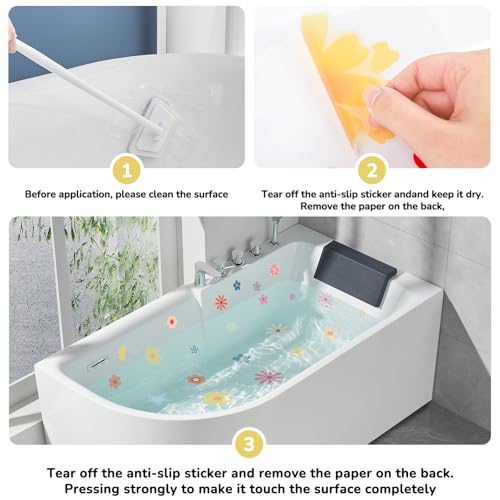 PRATIQUE Non Slip Bathtub Stickers, 6 Pages Flower Star Adhesive Kids Anti Slip Decal Threads for Shower Floor and Bath Tub Decals (Flower) - color: Flower