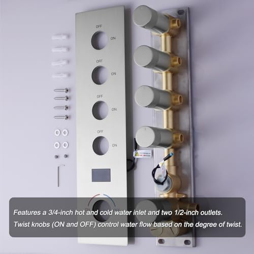 Brushed Nickel Shower System Tempreature Display Shower Fuacet Set | 12 inch and 8 inch Full Body Shower Head, with 6 PCS Body Jet and Handheld Spray - color: Brushed Nickel, size: 12+8 inch