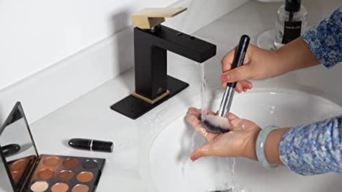 Black and Gold Bathroom Faucet, Brass Single Hole Bathroom Sink Faucet Single Handle with Drain Assembly, Deck Plate Included, BF307-GB - color: Brushed Gold/Matte Black