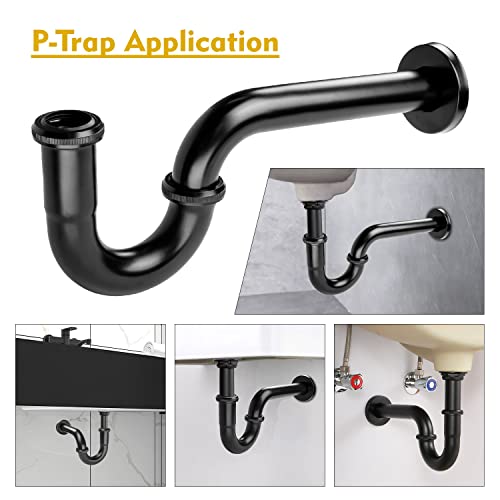 Stainless Steel P-Trap - 1 1/4 Inch Bathroom Basin Sink Waste Trap with Reducing Washer, Matte Black - color: Black