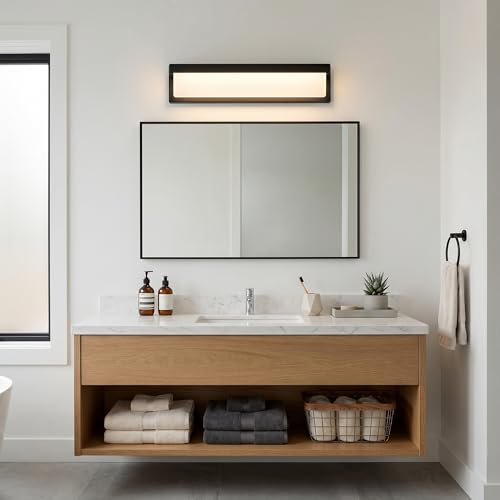 URSOLA LED Bathroom Vanity Light Fixture Over Mirror 16.5 inch Modern Rectangle Black Matte Metal Lighting Bar 4000K Daylight Wall Sconce (Black) - color: Black, size: 16inch