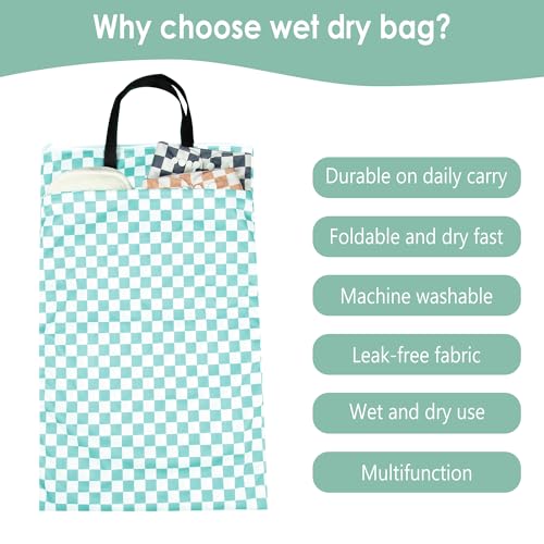 wegreeco Reusable Hanging Wet Dry Cloth Diaper Bag (Checkerboard Mint Green) - color: Checkerboard Mint Green