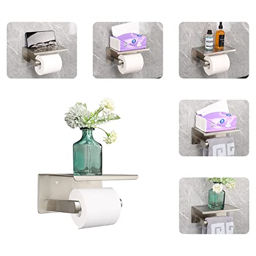 NearMoon Toilet Paper Holder with Shelf, Heavy Duty Bath Toilet Roll Holder with Phone Shelf Tissue Hanger for Bathroom/Kitchen No Drill or Wall Mounted(304 Stainless Steel, Brushed Nickel) - color: Brushed Nickel