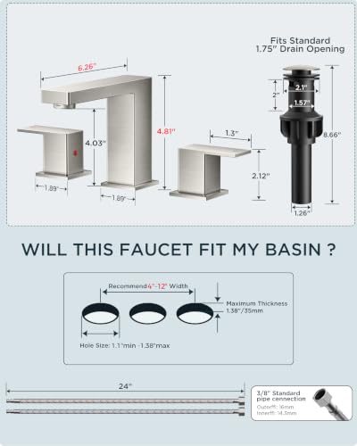 FORIOUS Brushed Nickel Bathroom Faucet 3 Hole, Widespread Faucet Commercial | Wholesale Bathroom Sink Faucet Brushed Nickel, 2 Handle Square Silver Bathroom Faucet 8 Inch for Renovation, New construction - color: Stainless Steel, style: Modern