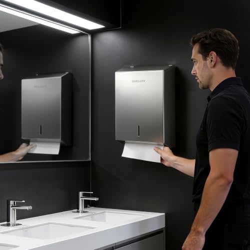 Gorlary Paper Towel Dispenser Wall Mount, Keyless Magnetic Closure, Silver | Brushed Stainless Steel, C-Fold Multifold Trifold Bathroom Paper Towel Holder, Ideal for Home, Kitchen, Bathroom - color: Large-silver-keyless