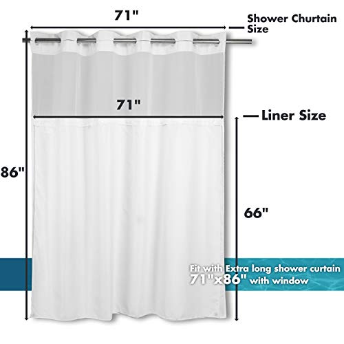 River Dream Fabric Snap in Shower Curtain Liner Replacement,White,71x66 | with Magnets,Detachable Liner,Quick Dry,Machine Washable,Fit for River Dream 71(W) x 86(H) with Window Shower Curtain - size: 71"W x 66"L (Pack of 1)