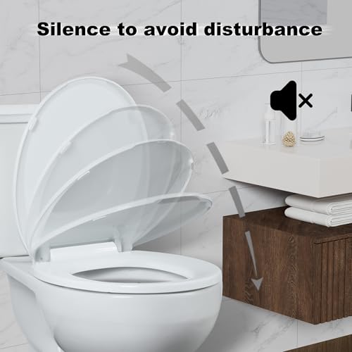 Angol Shiold 2-Pack Round Toilet Seat Soft Close & Quick Release, White Plastic Toilet Seats Cover Rust-Proof(16.5",Modern) - color: 2-Pack
