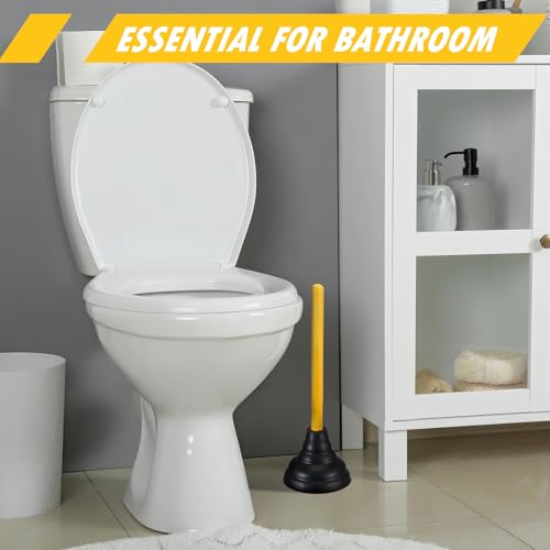 4 Pcs Heavy Duty Toilet Plunger with Long Wooden Handle Force Suction Cup 26.38"x5.51" Black Rubber Toilet Plunger Removes Clogs Without Holder for Bathroom Drains Sink