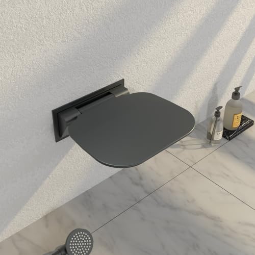 Wall Mounted Shower Seat 15.7" Folding Shower Seat with Embed CS Seat Bracket Bistable Structure UF Shower Seats Aluminum Base 440lb Load Capacity for Bathroom Remodel, Matte Black - size: Matte Black
