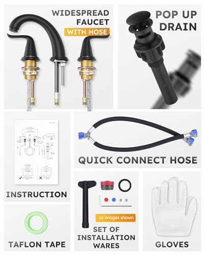 WOWOW Widespread Bathroom Faucet - 3 Hole, Black, 8 Inch Center, Double Handle, High Arc, Lavatory Basin Faucet with Pop Up Drain Assembly - color: Black