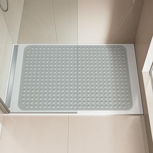 OTHWAY Extra Large Shower Mat 47"x 32", TPE Non Slip Shower Mat for Shower Stall, Inside Walk in Shower Mats with Drain Holes Suction Cups, Anti-Slip for Elderly (Dark Grey) - color: Dark Grey