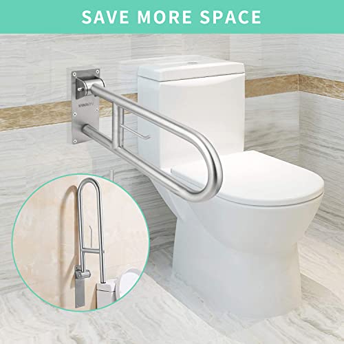 23.6 INCH Stainless Toilet Safety Rails, WochiTV Handicap Grab Bars for Elderly, Disabled Flip-Up Bathroom Grab Bar with Paper Holder,Toilet Handrails Hand Grips Handle Shower Assist Aid - style: 23.6 In Toilet Grab Bar