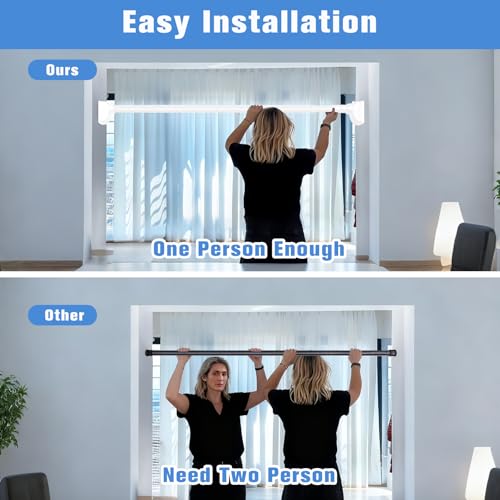 Adjustable Tension Curtain Rods 40-173" White One-Click Shower Rod Non Slip No Drilling for Window, Bathroom Closet Room Divider Carbon Steel Matte Easy to Install - color: White, size: 40-173"