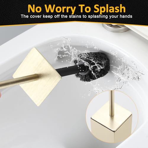 Toilet Brush and Holder Floor Standing, Brushed Gold with 2 Replaceable Heads, Bathroom Toilet Brush, Freestanding Toilet Bowl Brush with Removable Liner and Splash Guard - color: Brushed Gold-standing