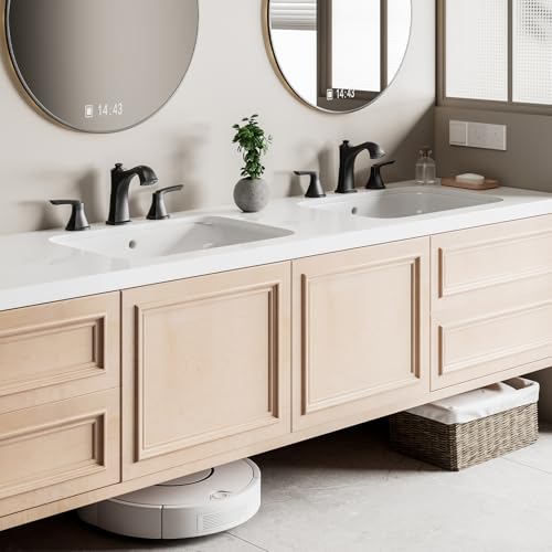 Matte Black Bathroom Faucet 3 Hole, Sanliv Widespread Bathroom Sink Faucet with Pop-Up Drain, 2 Handles Modern Vanity Faucet for 4-8 Inch Wide Spread Sinks, Matte Black - color: Matte Black