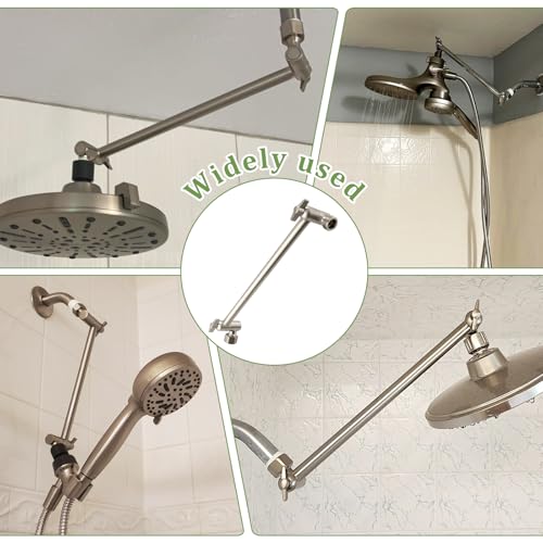 Rain Shower Head Extension 12 Inch Adjustable Rain Shower Head Extension Arm Stainless Steel Shower Head Holder G1/2 Universal Connector Compatible (Brushed Nickel) - color: Brushed Nickel