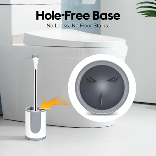 Toilet Brush, Compact Toilet Bowl Brush and Holder, Stainless Steel Handle, Toilet Cleaner Brush Deep Cleaning for Bathroom, Easy to Assemble White & Grey - color: Gray