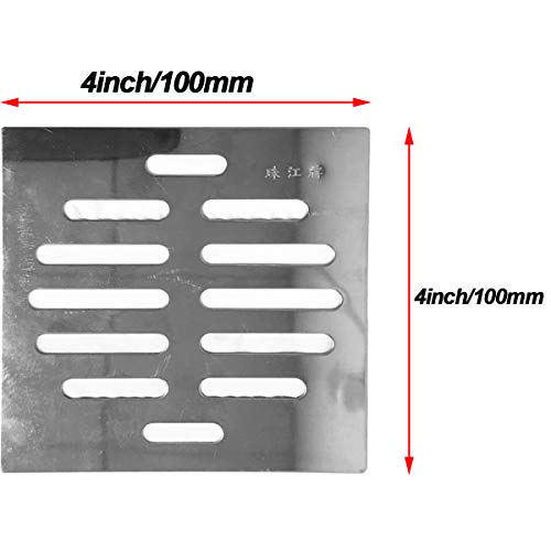 NGe 4Pcs Silver Tone 304 Stainless Steel Square Floor Drain Cover Drain Protection Cover 4 Inch 12 Holes - size: Square 4 Inch