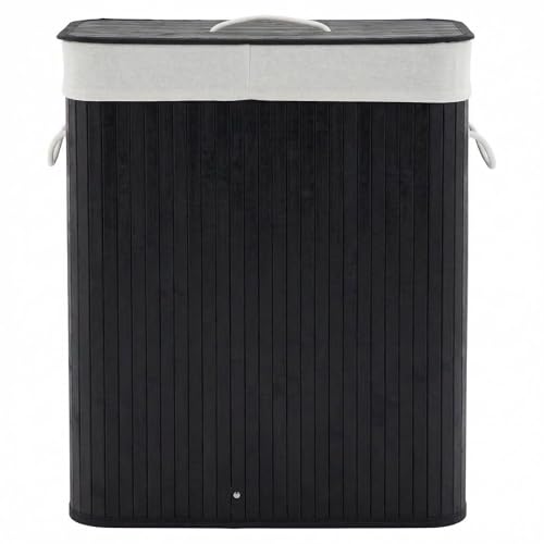 GarveeHome Folding Bamboo Laundry Hamper with Lid, 27.5 Gallon Wooden Laundry Basket with Washable Liner Bag, Slim Clothes Storage Hamper for Small Bedrooms Apartments Dorms (Black - Rectangle) - color: Black - Rectangle