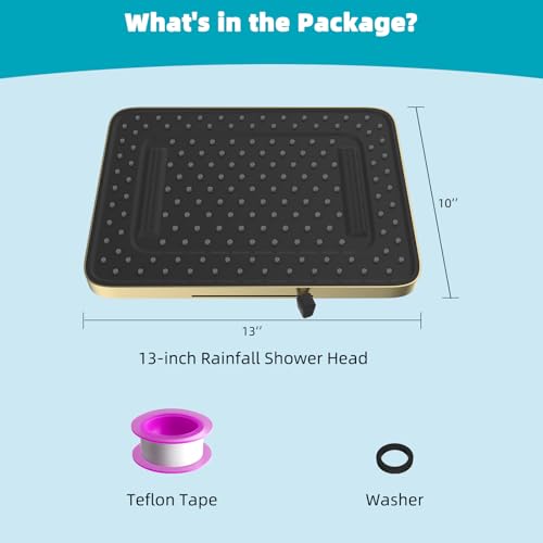 Hibbent 5 Spray Modes Shower Head, 13'' High Pressure Rain Shower Head, Large Rainfall Showerhead for Bathroom, High Flow Waterfall Fixed Showerheads with Adjustable Swivel Ball Joint, Brushed Gold - color: Brushed Gold, style: Square 13''
