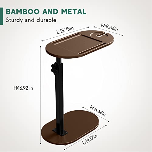 Bamboo Bathtub Tray Table with Adjustable Height and Freestanding | Bath Table Caddy Side Table for Tub Against Wall, Tub Shelf with Wine Glass Phone Holder - Patent Protected (Brown) - color: Brown