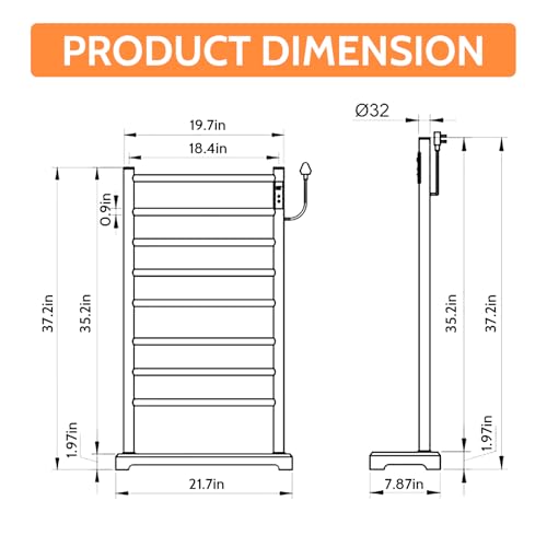 Heated Towel Racks for Bathroom,Smart 8-Bar Towel Warmer with Digital Touchscreen-Marble Base,Adjustable 115-155°F & 1-8H Timer,Freestanding Bathroom Heater for Spa Luxury,Grey