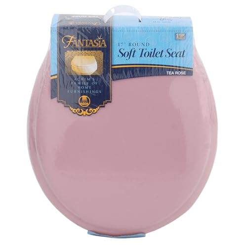 PowerSellerUSA Vinyl Round Soft Toilet Seat, Adjustable Hinges Toilet Seats with Non Slip Grip Tight Bumpers, Standard Heavy Duty Plastic Bathroom Toilet Seat Close Lid Set, Pink - color: Pink - Vinyl, size: 17" Standard