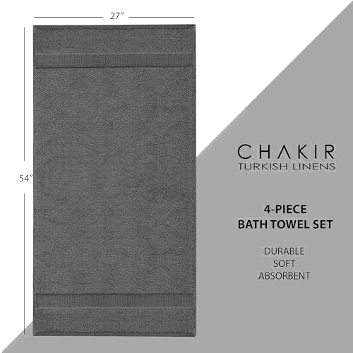 Chakir Turkish Linens 4 Piece Bath Towel Set, 100% Cotton Luxury Turkish Towels for Bathroom, Soft Absorbent Bath Towels, 27 x 54 Inches, Dark Gray - color: Dark Gray