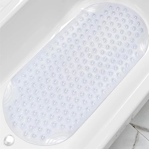 Anti Slip Bathtub Mat,Non Slip Bath Mat,16x35 Inch Extra Long Tub Mat,Machine Washable Bathroom Shower Mat with Suction Cups and Drainage Holes,Soft on Feet (White) - color: Clear White