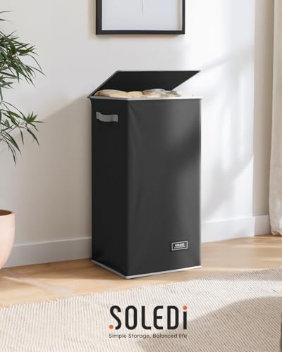 SOLEDI Slim Laundry Hamper with Lid, Narrow Laundry Basket with Removable Bags, Dirty Clothes Hamper with handle, Small Hamper perfect for Laundry room, Bathroom, Bedroom, Small spaces. 70L Black - color: Black, size: 70L