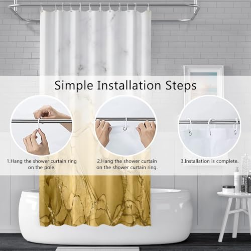 Yellow Marble Stall Waterproof Shower Curtain 36x72 inches | RV Small Shower Curtain Set for Bathroom, Abstract Modern, Machine Washable, Easy to Install with Hooks, Ombre White Yellow - color: Yellow, size: 36"W x 72"L (Pack of 1)