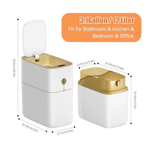 funest Smart Bathroom Trash Can with Lid, 3.6 Gallon Slim Motion Gold Sensor Garbage Bin with Inner Bucket, Trash Can with Lid Waterproof for Kitchen Office