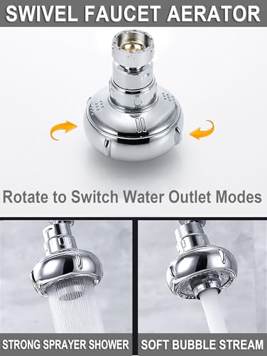 360° Swivel Kitchen Faucet Aerator,Anti-Splash Dual-function Kitchen Faucet Sprayer Attachment,Large-diameter Shower Head Sink Aerator,Water Saving,Engineering Plastic PA66-3 Inch - style: SHORT