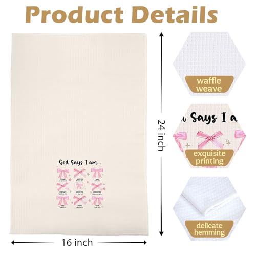 Coquette Christian Kitchen Towels - Pink Coquette Decorative Waffle Weave Dish Towels, God Says I Am Hand Towels, Christian Gifts Tea Towel, Bible Gifts, 16×24 Inches - color: Christian- 04