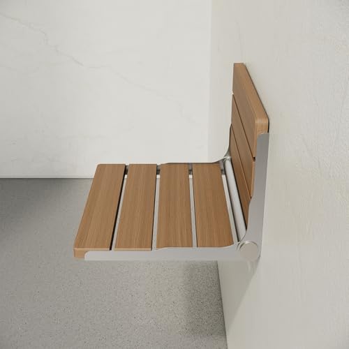 Swiss Madison Alliance 16" x 13" Folding Wall-Mounted Shower Seat in Natural Teak
