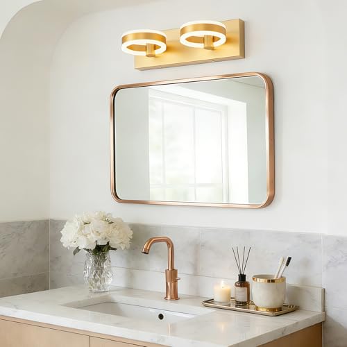 LED Bathroom Light Fixtures,15inch Gold Vanity Lights, Modern 2 Light Acrylic Wall Sconces, 350° Rotatable Wall Lighting Fixture Over Mirror - color: Gold, size: 2 Lights