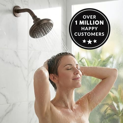 High Flow Shower Head - 2.5 GPM - Oil-Rubbed Bronze | 4 Inch Wall Mount Water Saving Bathroom Showerhead Nozzle For Boosting Low Pressure Showers With Adjustable Brass Ball Joint - color: Oil Rubbed Bronze