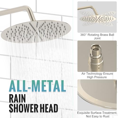 SR SUN RISE Shower Faucet - 12 Inch Multifunctional High Pressure Shower Head System with Handheld Shower Head Fixtures - Valve Included - Brushed Nickel - color: Brushed Nickel, size: 12 Inch