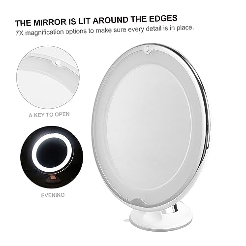 Magnifying Led Vanity Mirror Suction Cup Round Design for Makeup Application Portable Cosmetic Mirror for Bathroom and Travel White No Battery Included