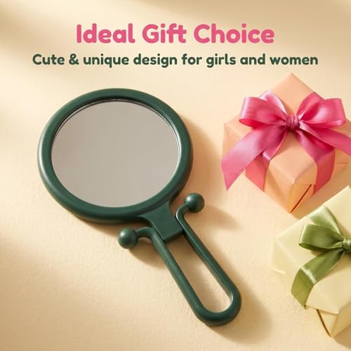 Magnifying Handheld Mirror Double Sided, Travel Makeup Hand Mirrors with 1X 2X Magnification, Small Hand/Desk Vanity Mirror (1Pc Dark Green) - color: 1pc Dark Green